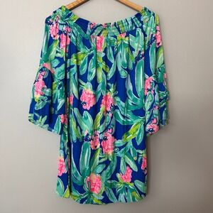 Lilly Pulitzer Tobyn Tunic Dress Womens M Gypset Paradise Floral Off Shoulder